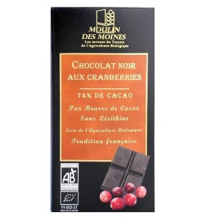 CHOCOLAT NOIR 74 % CACAO AUX CRANBERRIES -100 GR